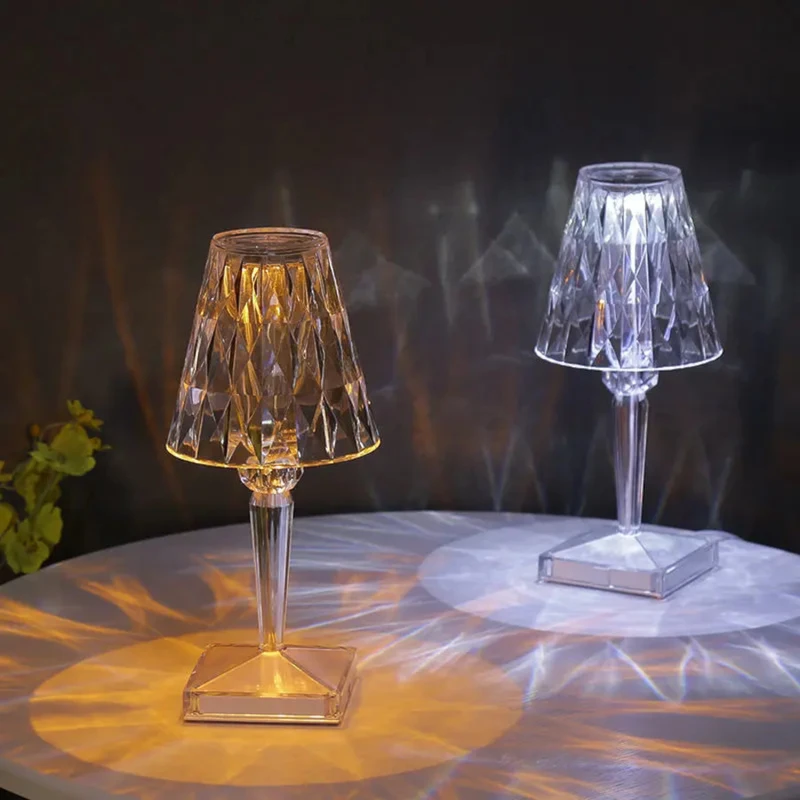 Classic Crystal LED Table Lamp – Diamond Cut Acrylic Goblet Light with Touch & Rechargeable RGB - Image 3