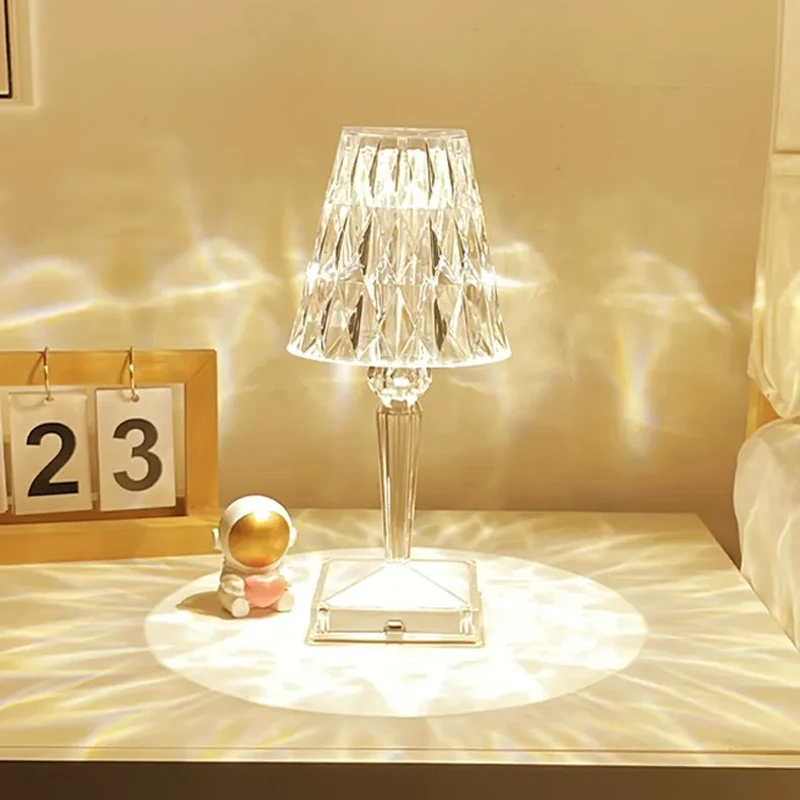 Classic Crystal LED Table Lamp – Diamond Cut Acrylic Goblet Light with Touch & Rechargeable RGB - Image 5