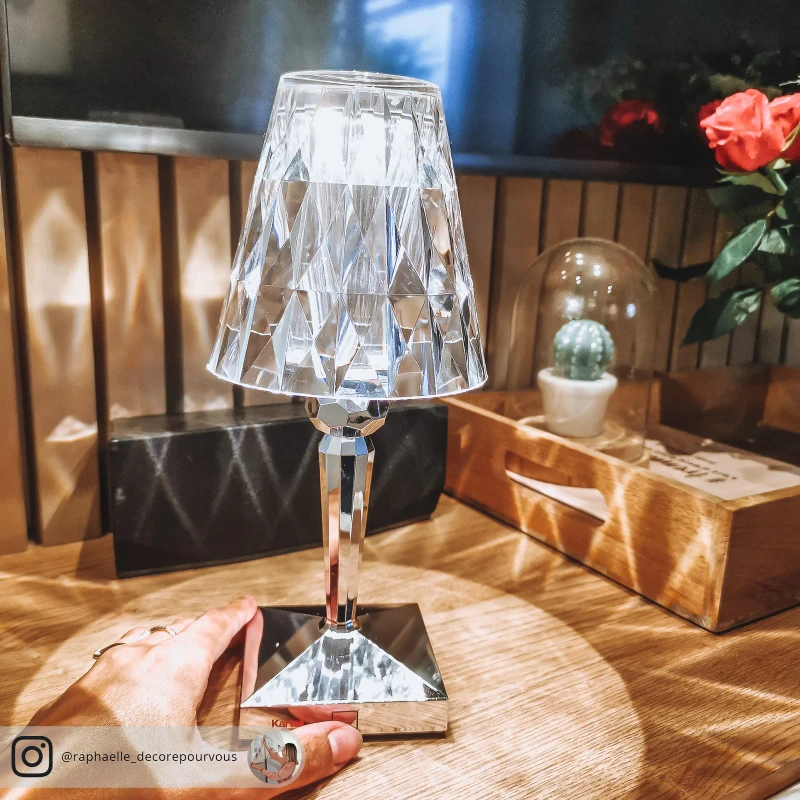Classic Crystal LED Table Lamp – Diamond Cut Acrylic Goblet Light with Touch & Rechargeable RGB - Image 8