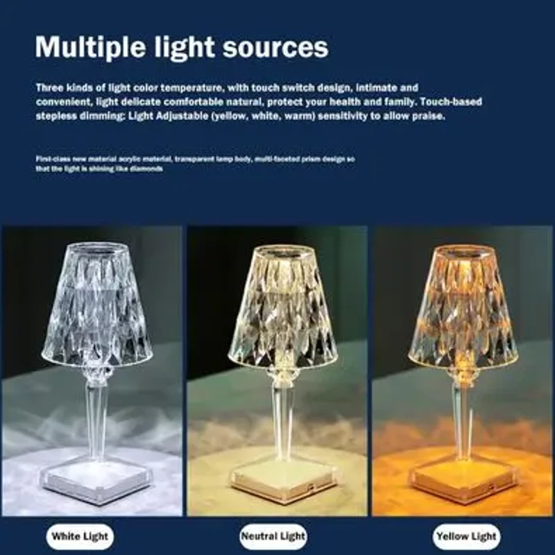Classic Crystal LED Table Lamp – Diamond Cut Acrylic Goblet Light with Touch & Rechargeable RGB - Image 11