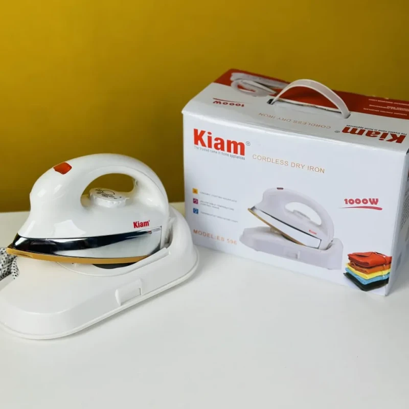 Kiam ES596 Cordless Electric Dry Iron – ১০০০ ওয়াট শক্তিশালী ও ঝামেলাহীন ইস্ত্রি!