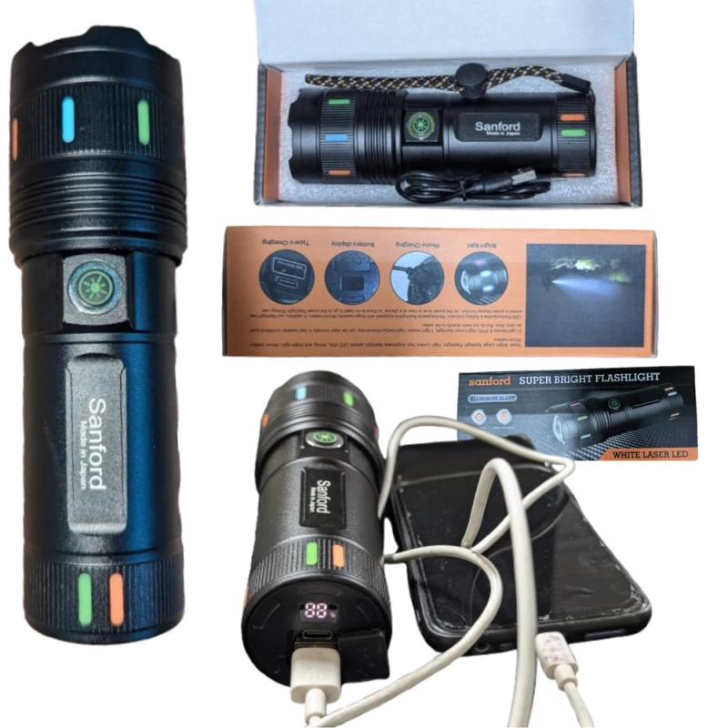 Sanford Super Bright Flashlight – White Laser LED Made in Japan 18650mAh Light