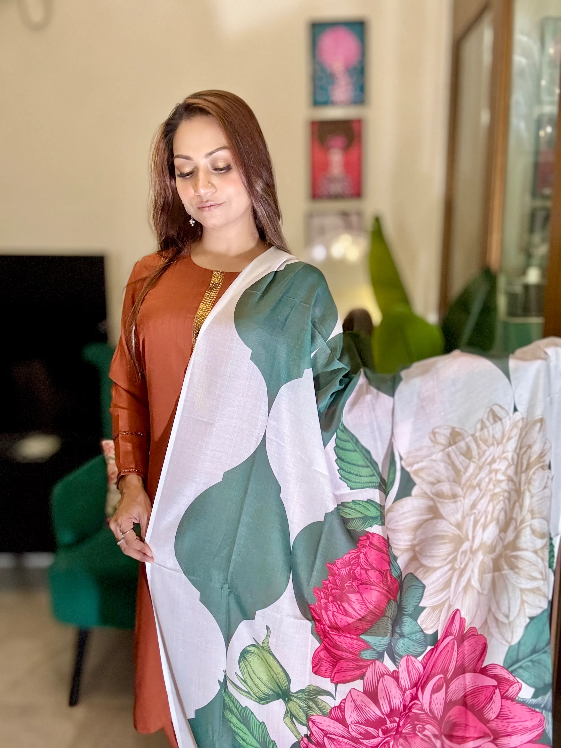 Green Dupatta Geometric