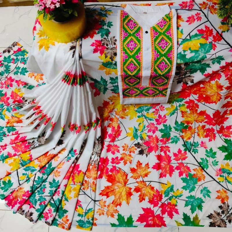 ম্যাচিং কাপল সেট শাড়ি পাঞ্জাবিতে ডিজিটাল প্রিন্ট (410)