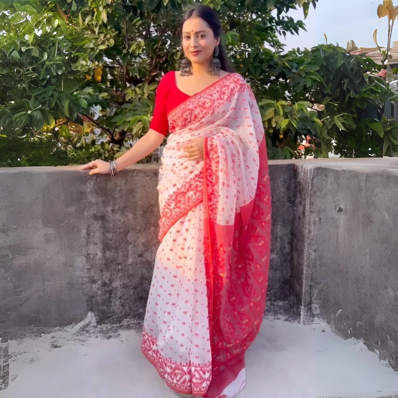 প্রিমিয়াম হাফ সিল্ক শাড়ী + ব্লাউজ পিছ (কোড- 278)