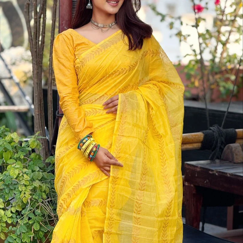 সেমি মসলিন শাড়ী + ব্লাউজ পিছ (কোড- 230) - Image 4
