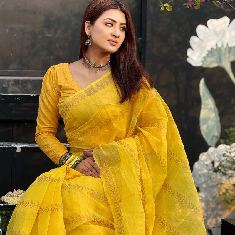 সেমি মসলিন শাড়ী + ব্লাউজ পিছ (কোড- 230) - Image 6