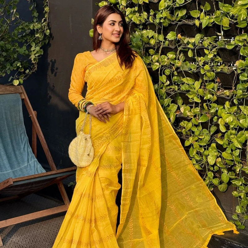 সেমি মসলিন শাড়ী + ব্লাউজ পিছ (কোড- 230) - Image 7