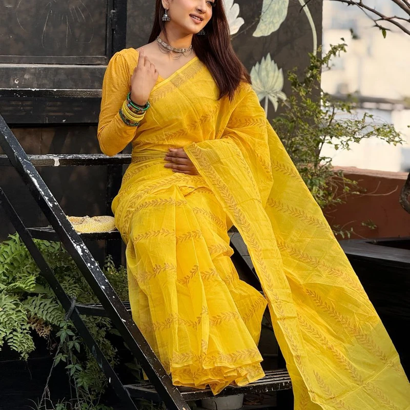 সেমি মসলিন শাড়ী + ব্লাউজ পিছ (কোড- 230) - Image 8