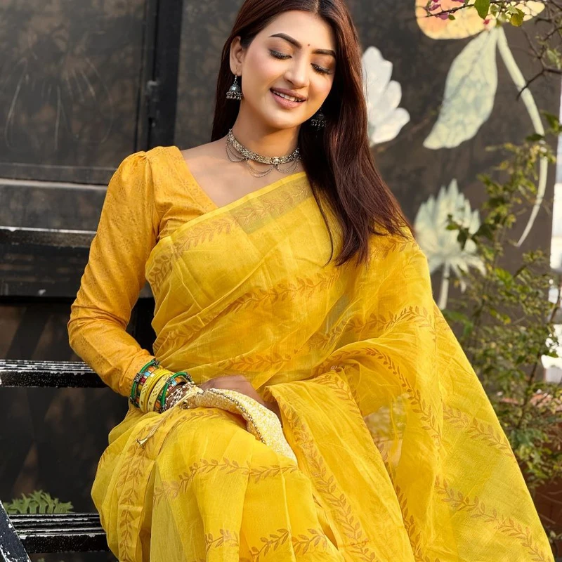 সেমি মসলিন শাড়ী + ব্লাউজ পিছ (কোড- 230) - Image 10