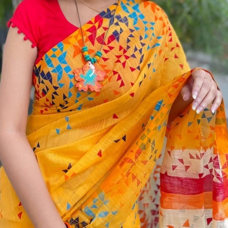 প্রিমিয়াম হাফ সিল্ক শাড়ী + ব্লাউজ পিছ (কোড- 279)