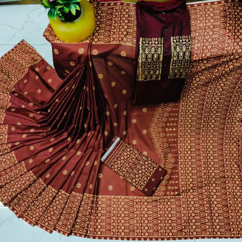 ম্যাচিং কাপল সেট শাড়ি পাঞ্জাবিতে ডিজিটাল প্রিন্ট (412)