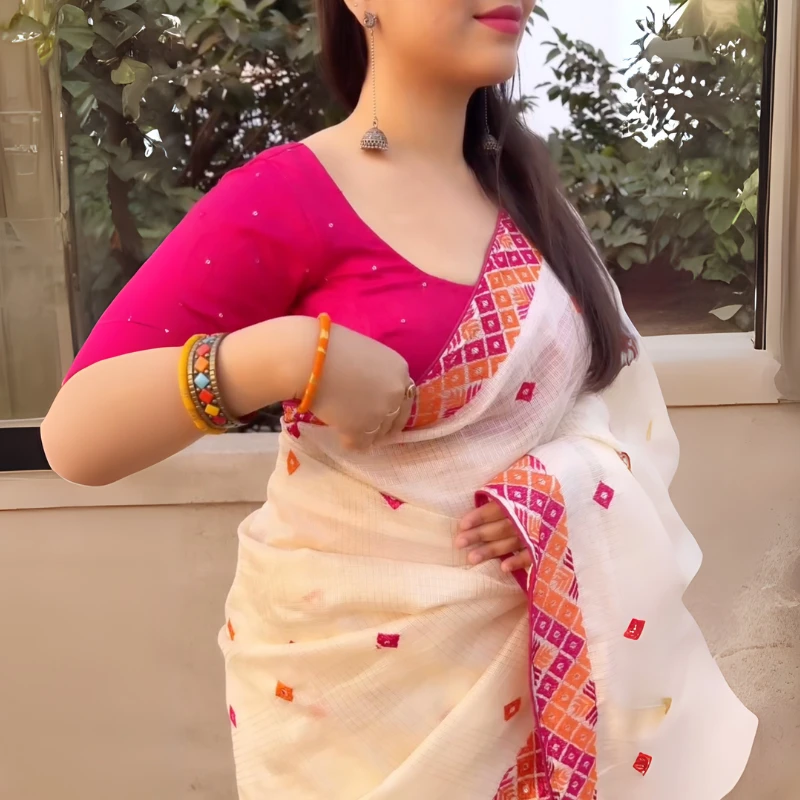 প্রিমিয়াম হাফ সিল্ক শাড়ী + ব্লাউজ পিছ (কোড- 277)