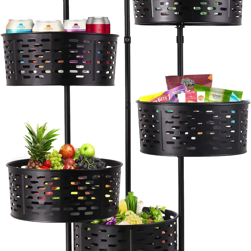 Stainless Steel 360 Degree Fruit Vegetable Storage Rack - 5 Layers - Black - Image 3