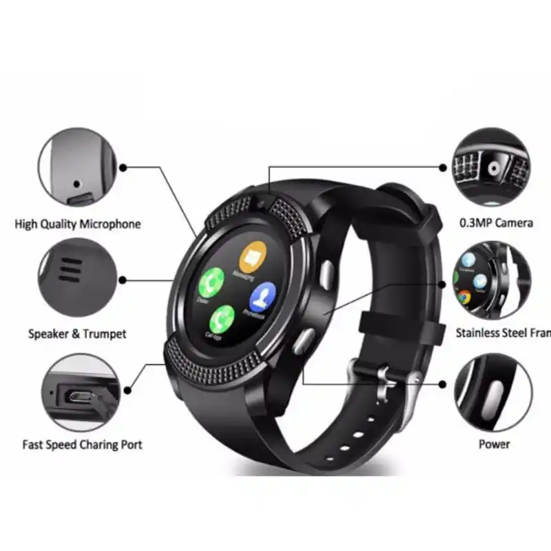 V8 Smart Watch For iOS and Android Mobile -Black