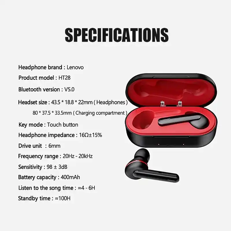 For Lenovo HT28 TWS Earbuds Bluetooth 5.0 Touch Control True Wireless Earphones HiFi Sports Headphones 3D Stereo Headset with Mic - Image 3