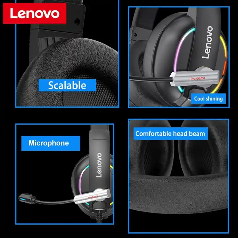 Lenovo HU75 RGB Wired Gaming Headphone HiFi Surround Sound RGB Colorful Light Headphone With Mic - Image 6