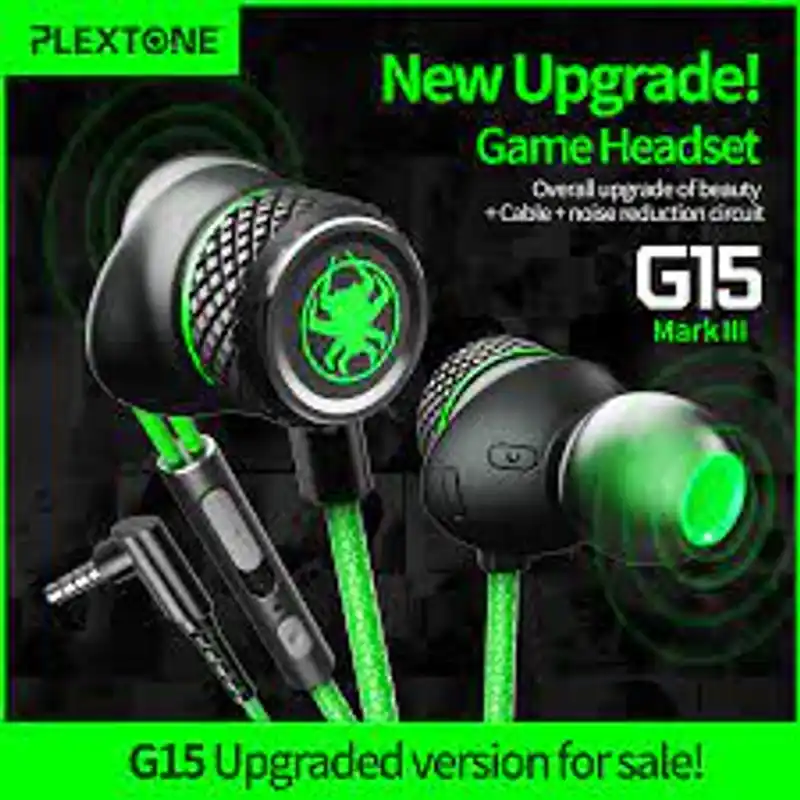 Plextone G15 Game Earphone 3.5mm Bass Hammerhead Gaming Earbuds Stereo Wired Magnetic Headset With Microphone in Ear for Phone PC MP3-- 3.5 mm audio jacks