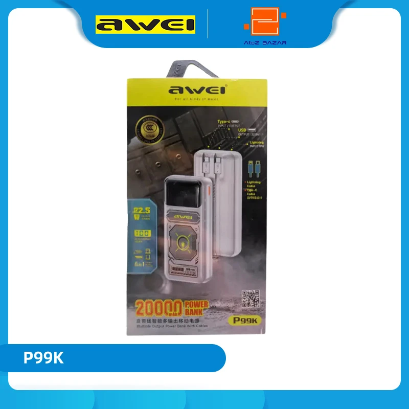 Awei P99K 20000 mAh Multiple Output Power Bank with Cables