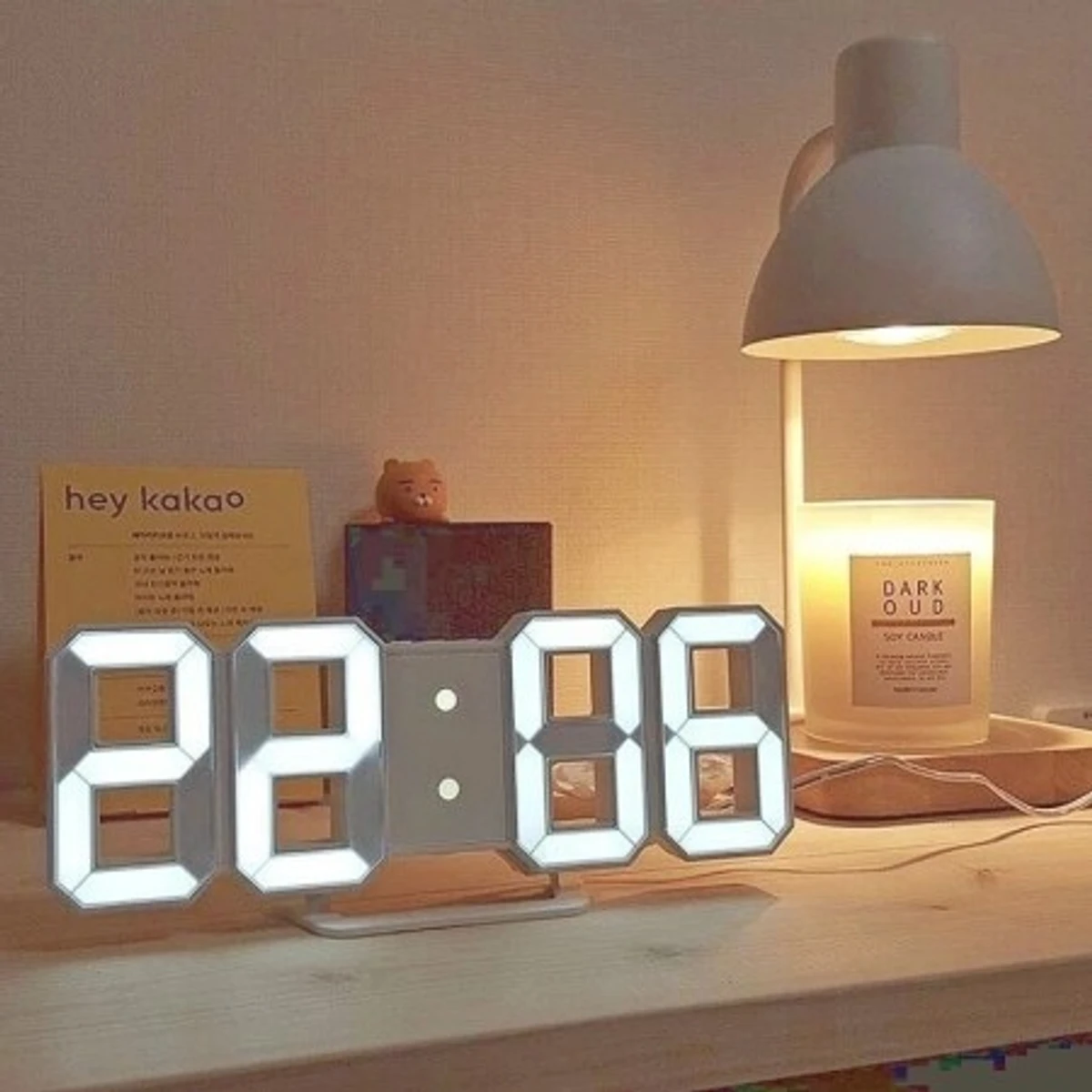 3D Digital Wall Clock LED Table Clock Time Alarm Temperature Date Sound Control Night Light With Remote Control Clock