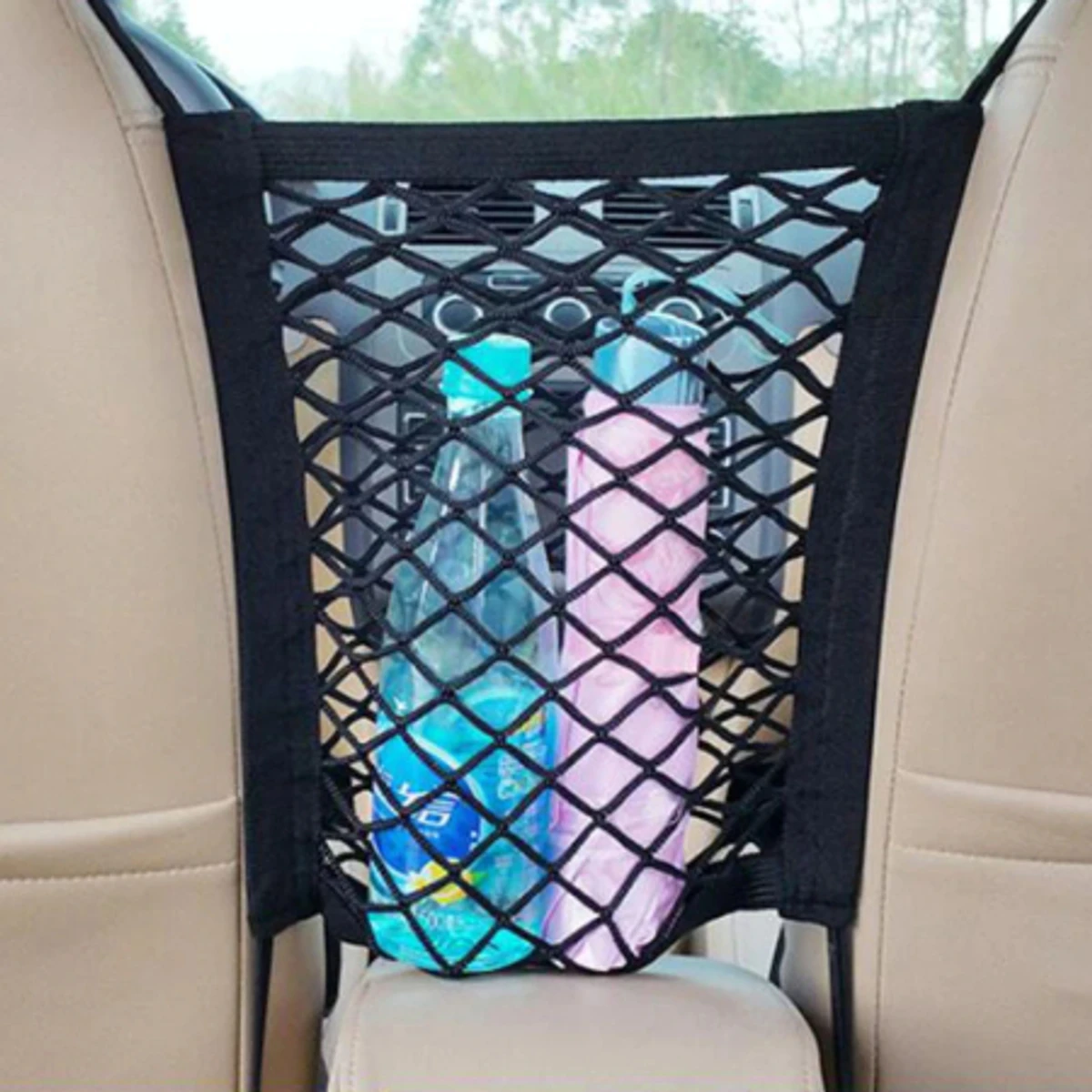 Car Storage Net Bag Between Seats Car Divider Baby Barrier Stretchable Elastic Mesh Bag Organizer