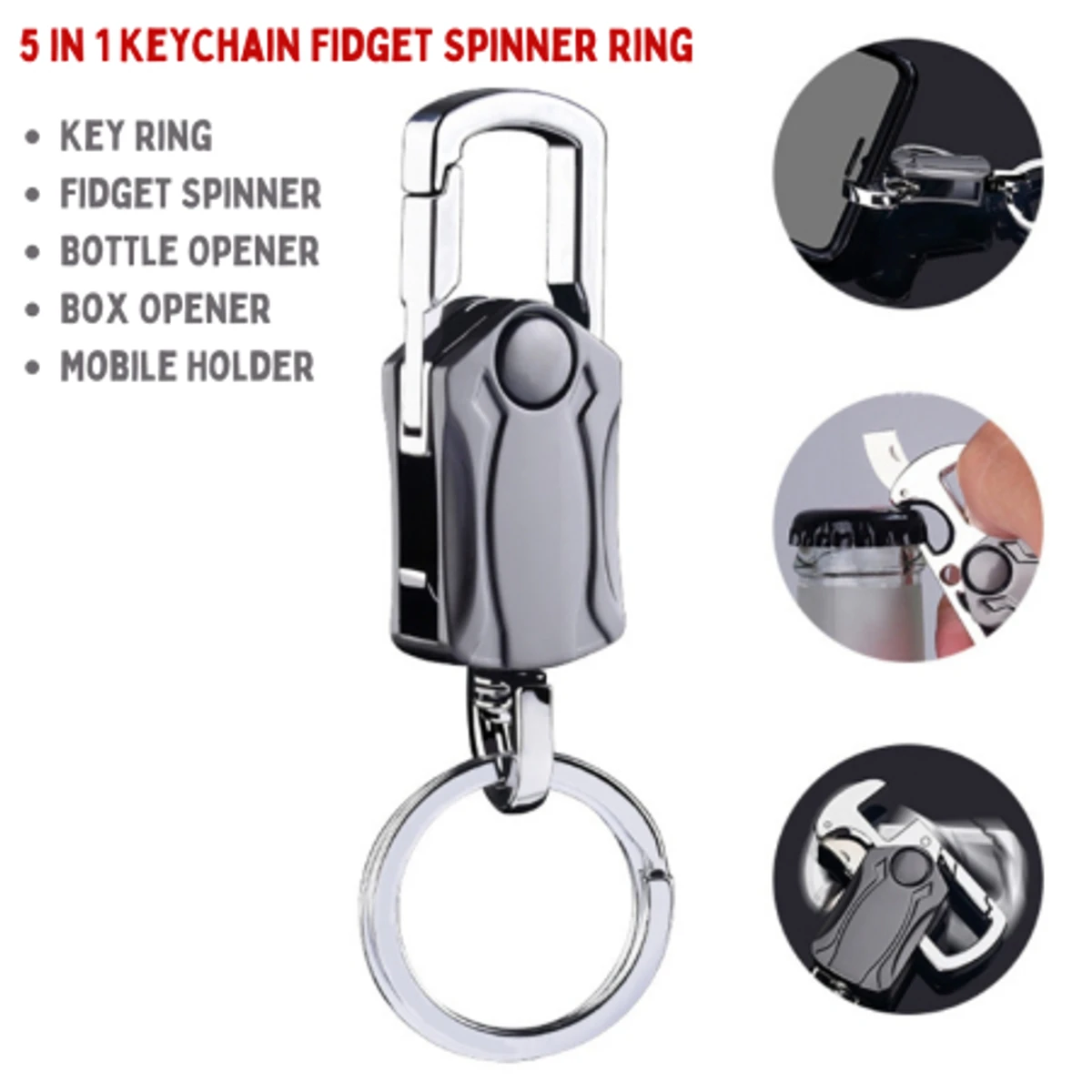 5-in-1 Heavy Duty Key Chain Fidget Spinner Rotatable Keyring