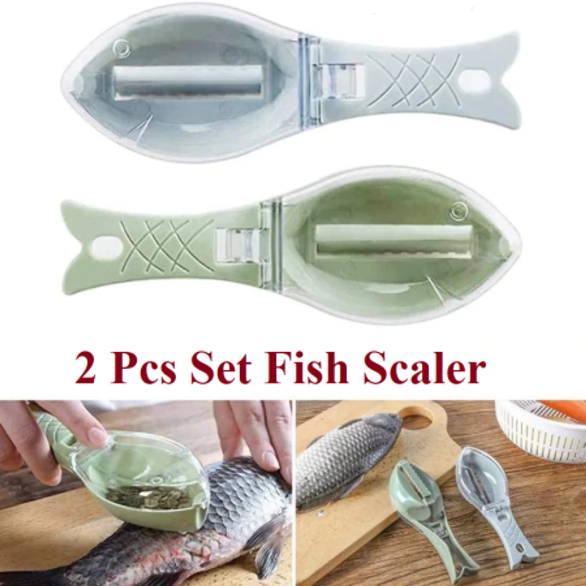 2 pcs Set Fish Scale Remover Cleaner Kitchen Fish Scaler - Image 1