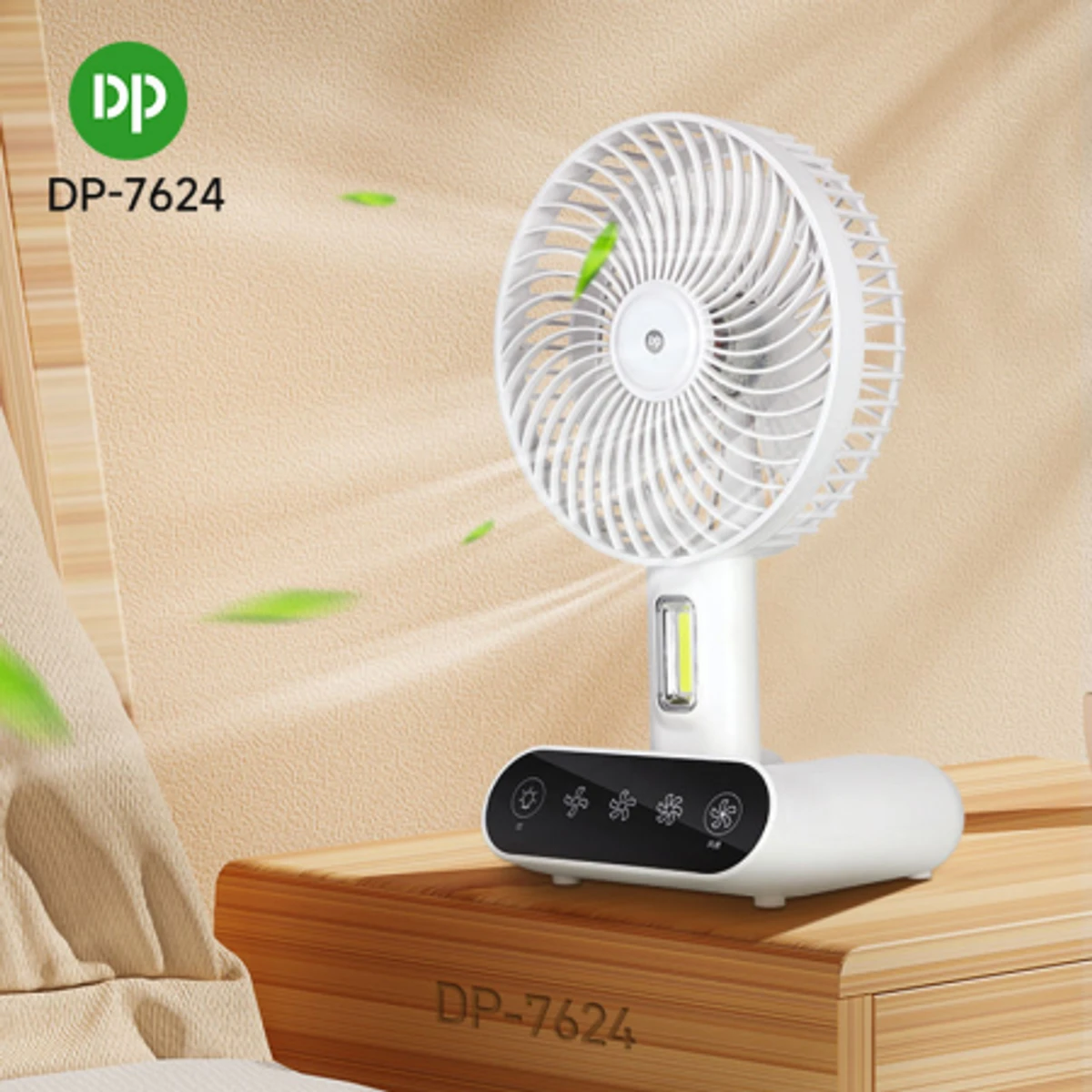 Rechargeable TableTouch Fan With Lamp USB Charging Portable Handheld 3 Gear Speed Desktop Mini Fan (DP 7624 )