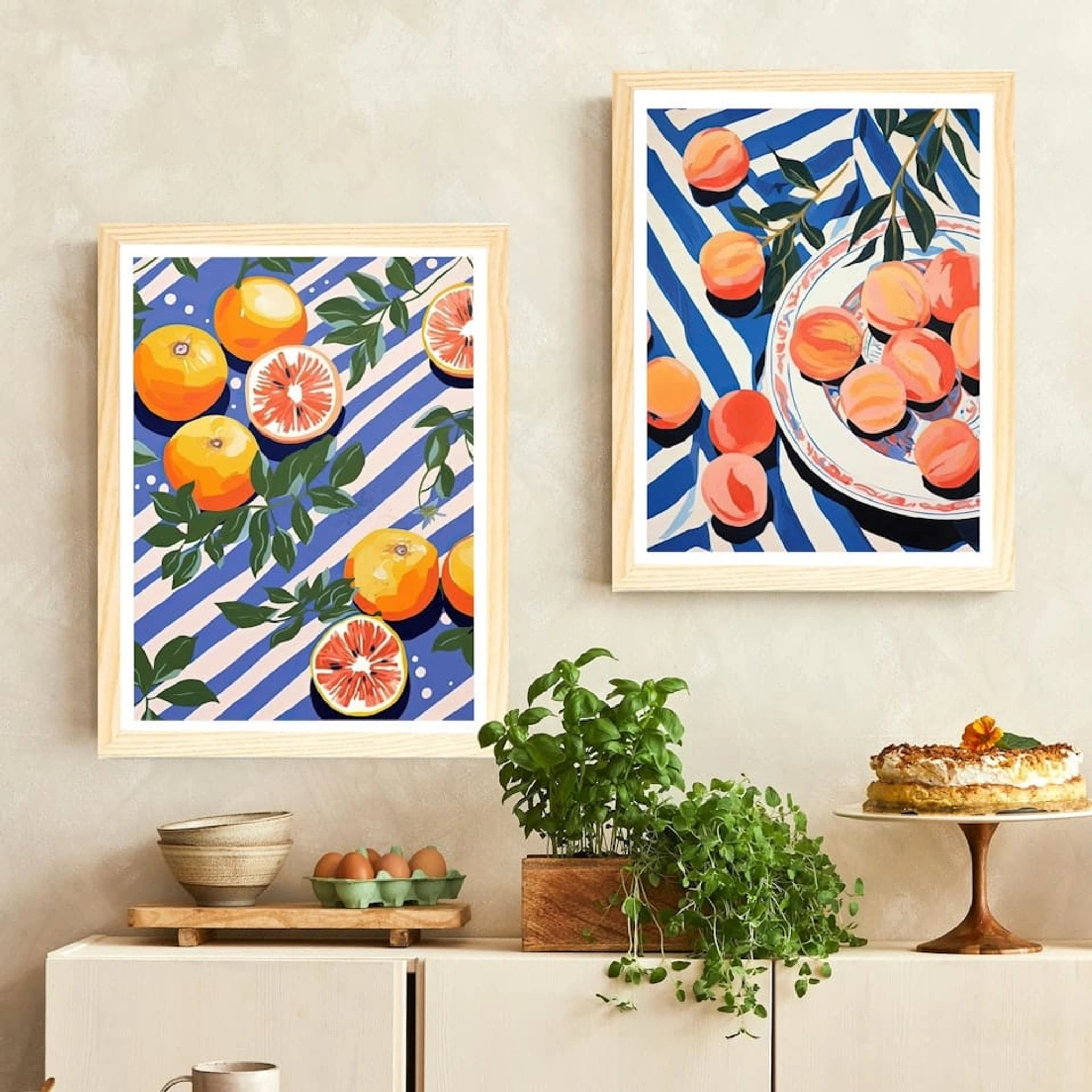 Set of 2 Summer Fruits Painting Oranges and Peaches