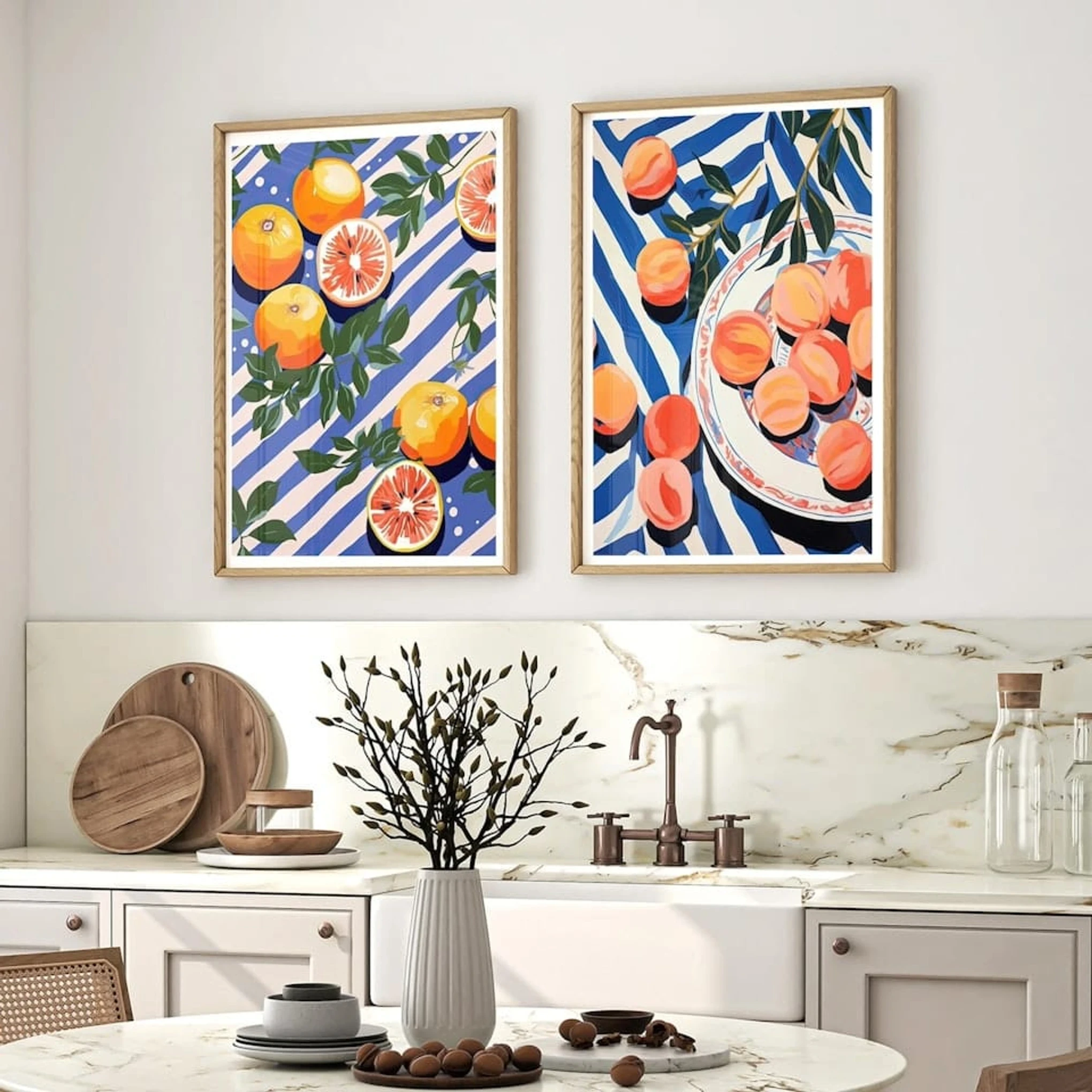 Set of 2 Summer Fruits Painting Oranges and Peaches