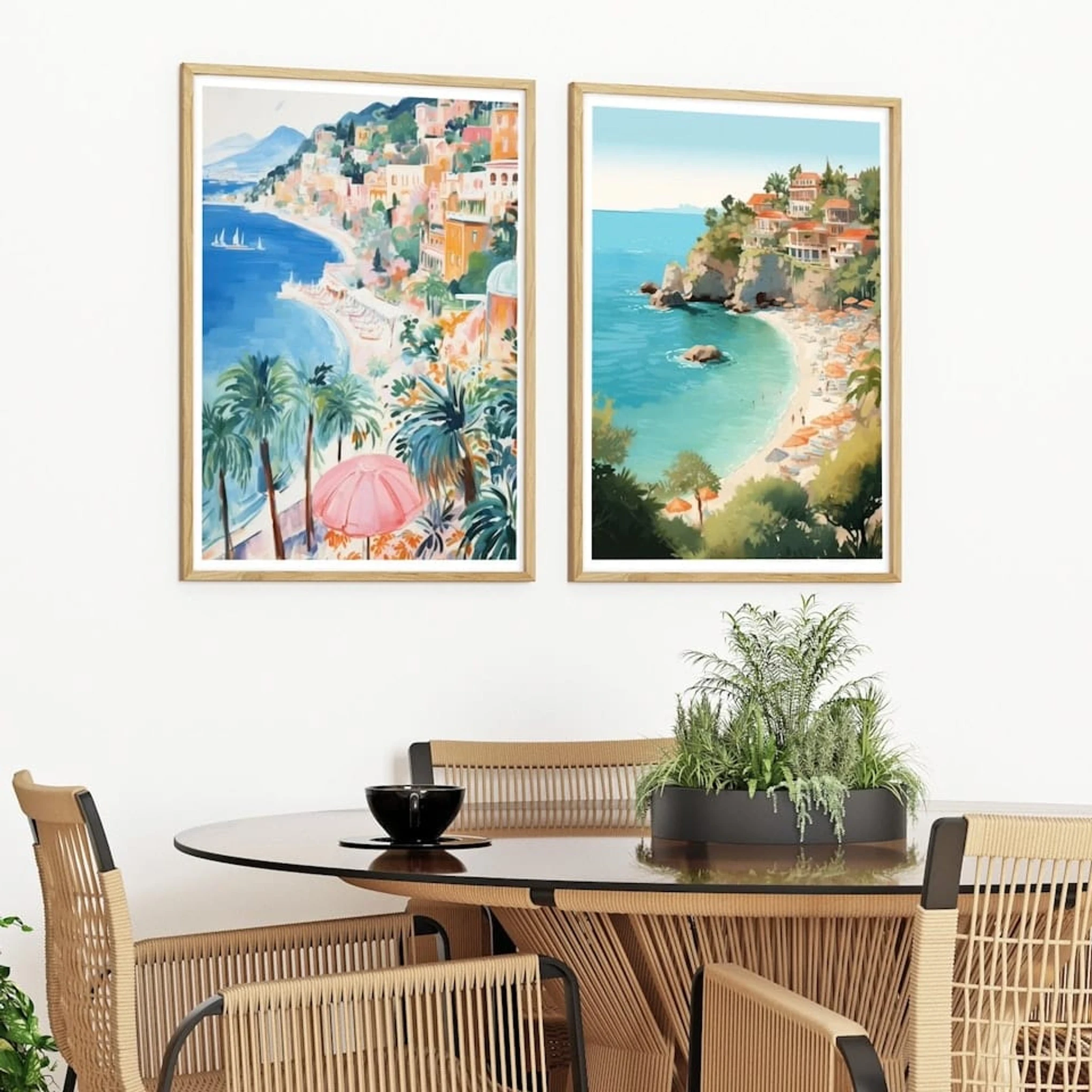 Set of 2 Mediterranean Beach - Oak Framed Art