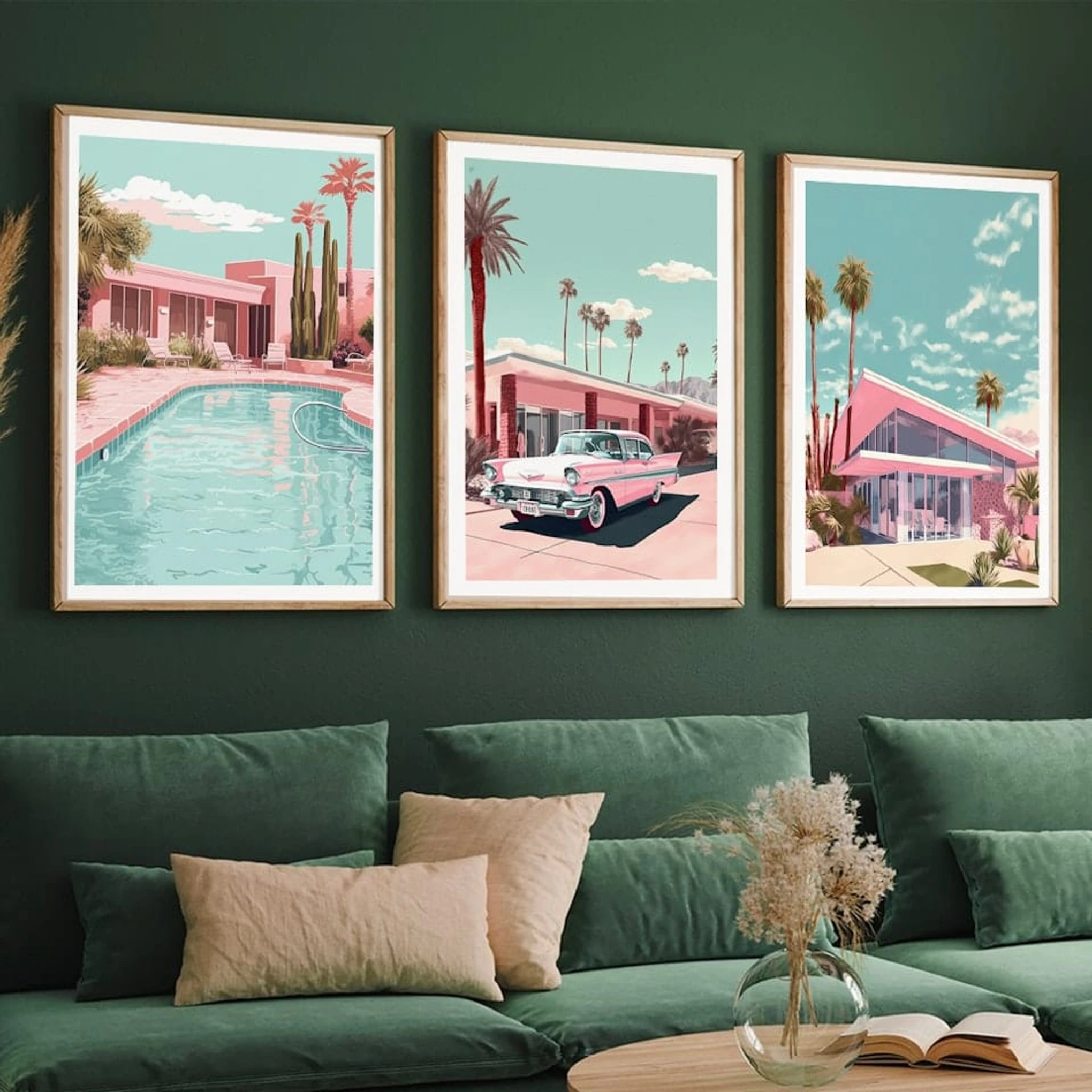 Set of 3 Travel Art Retro Kitsch Miami and Palm Springs