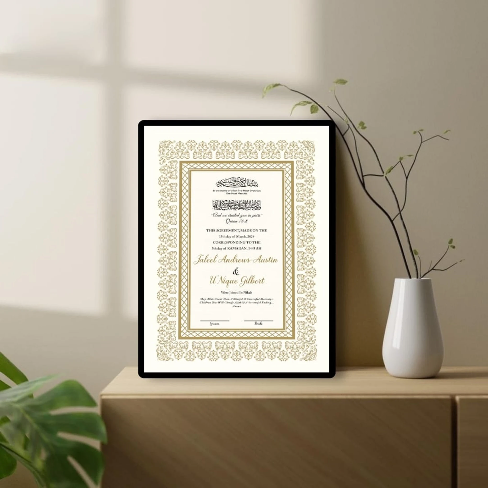 Personal Marriage Contract Keepsake