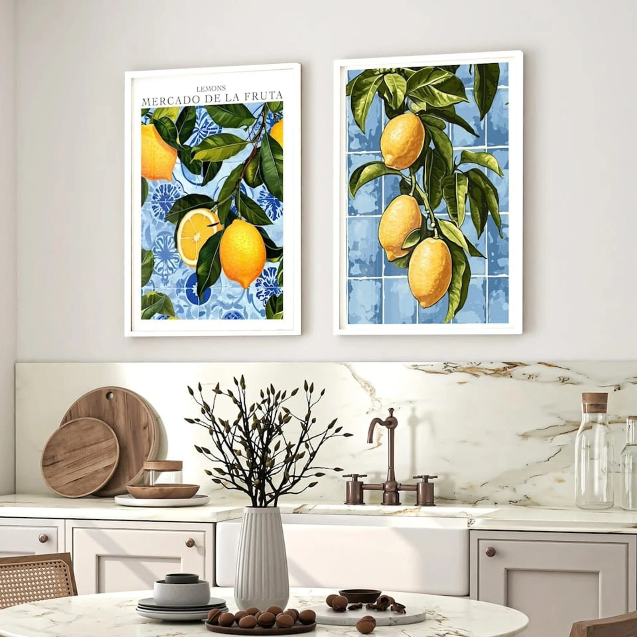 Set of 2 Lemons Blue and Yellow