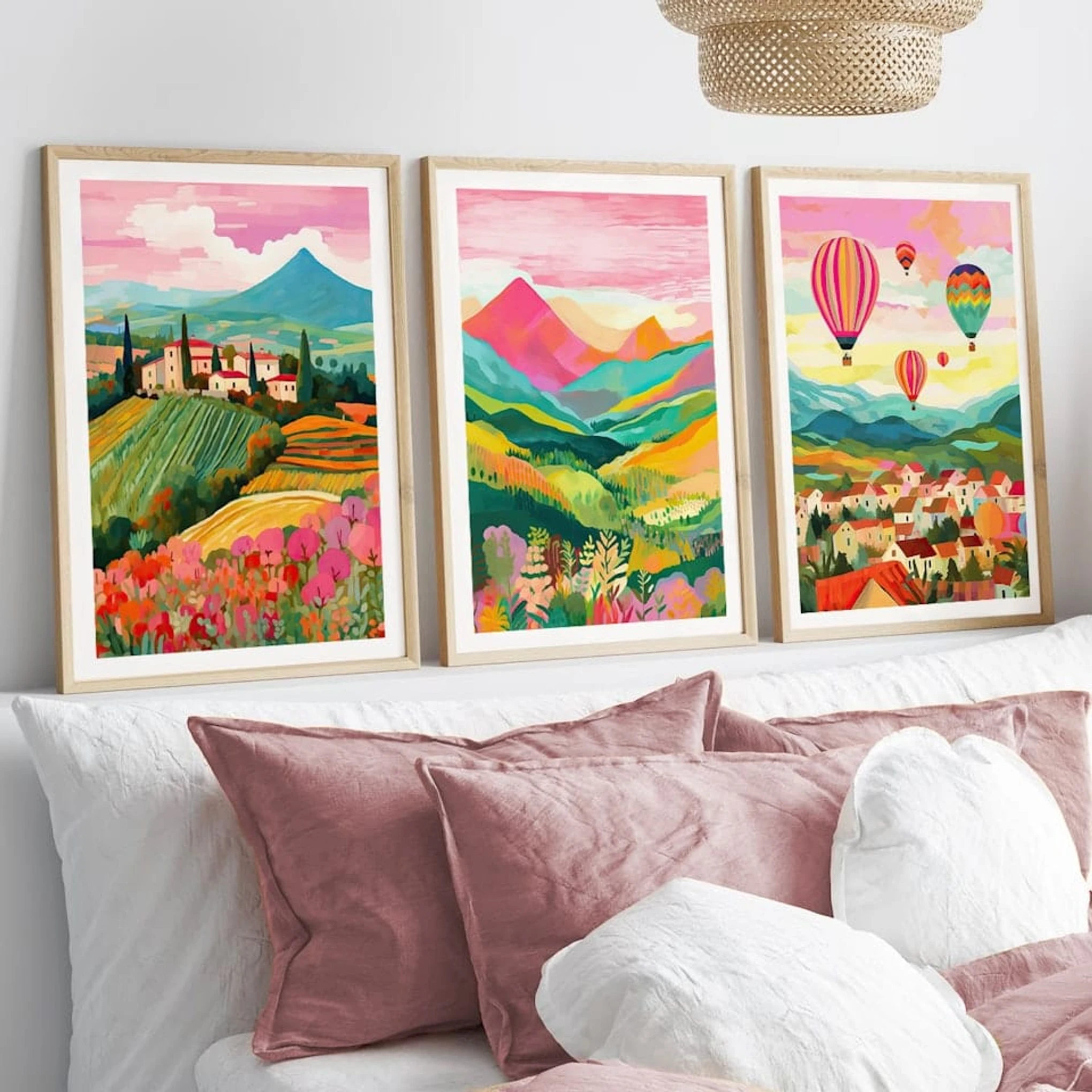 Set of 3 Travel Art Collection Colourful - Oak Framed Art - Image 3