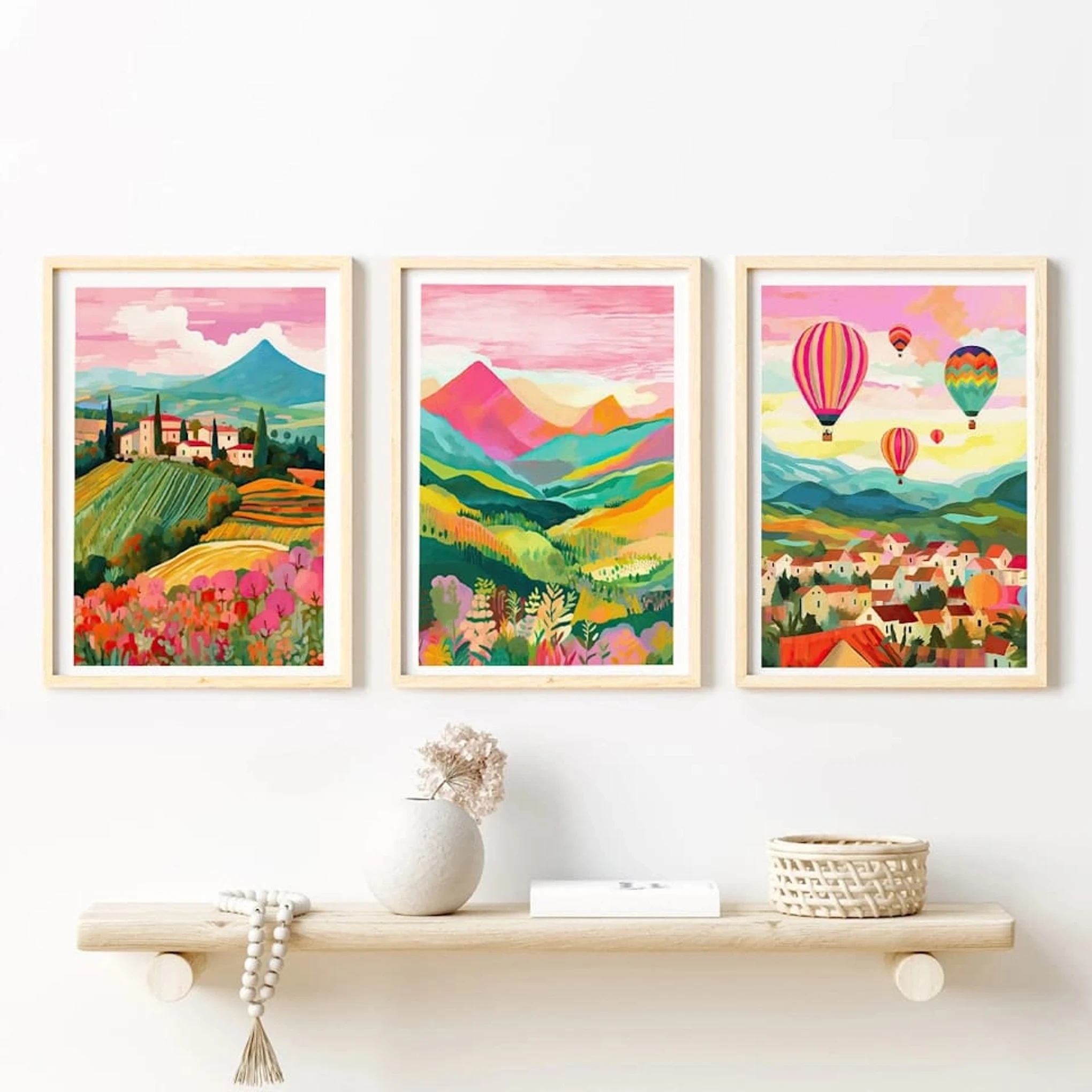 Set of 3 Travel Art Collection Colourful - Oak Framed Art