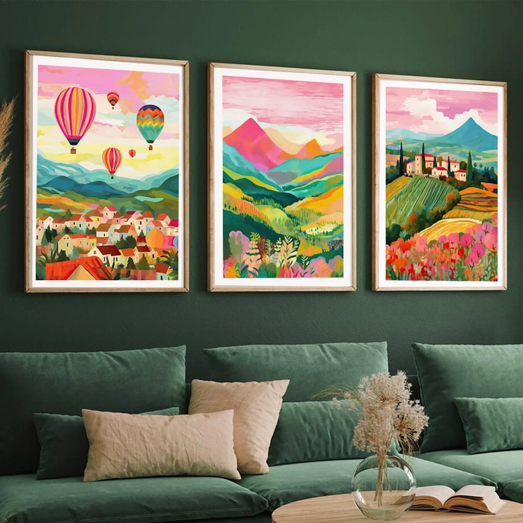 Set of 3 Travel Art Collection Colourful - Oak Framed Art