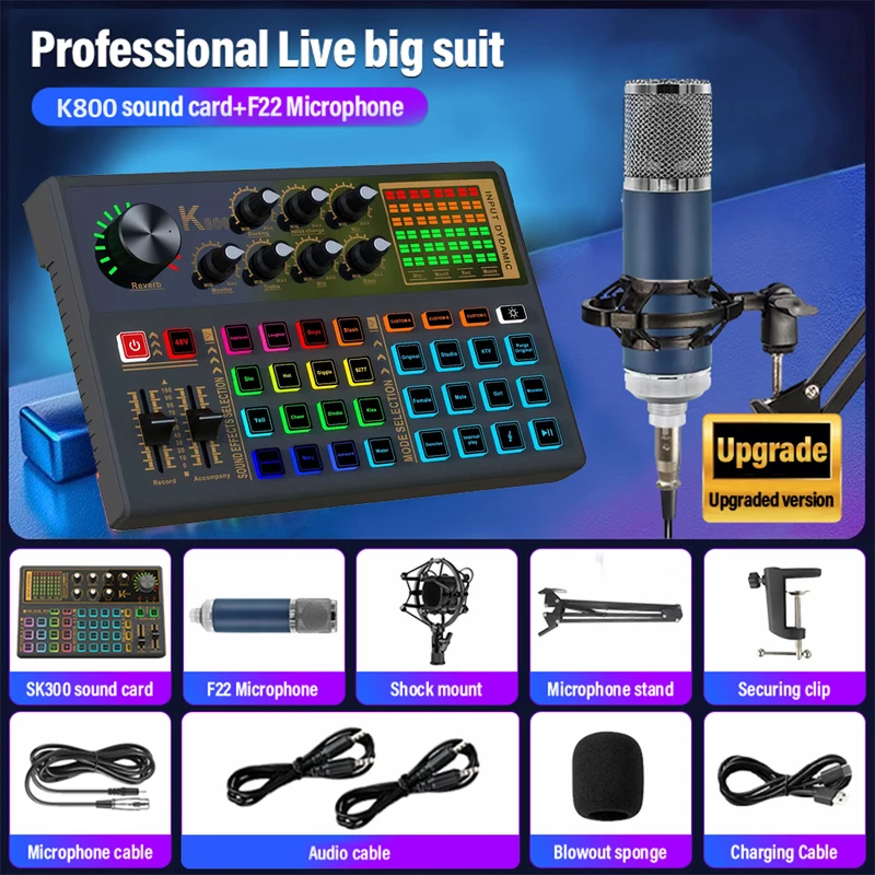 Pro Audio Mixer, K800 Live Sound Card and Audio Interface Sound Board with 3 Custom Sound Effects, DJ Mixer Effects,Voice Changer and LED Light, Prefect for Streaming/Podcasting/Recording/YouTube/PC - Image 3