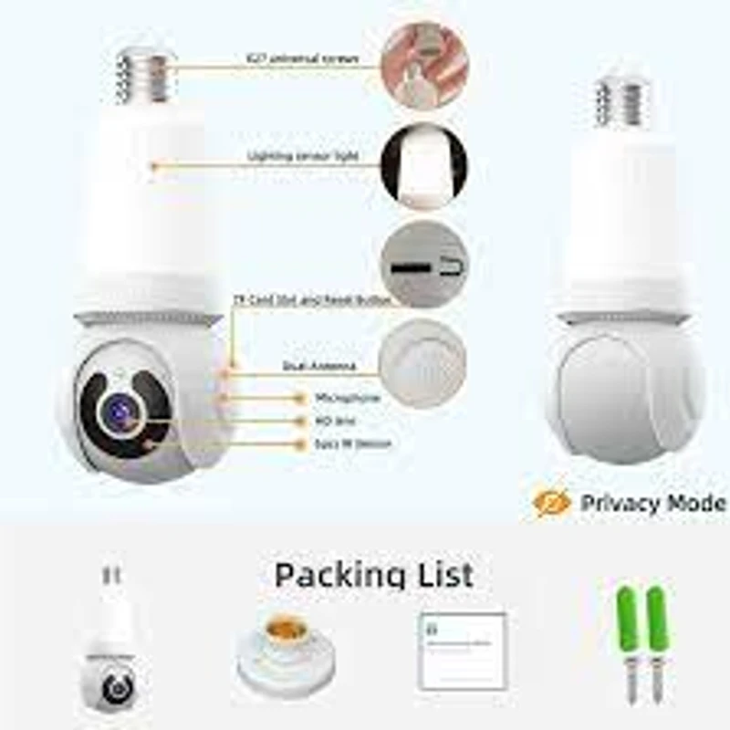 V380 PRO Q26 1080P WIFI IP Camera Night Vision Two-way Voice 2MP Bulb 360 Degree Robotic WIFI Indoor Camera - Image 3