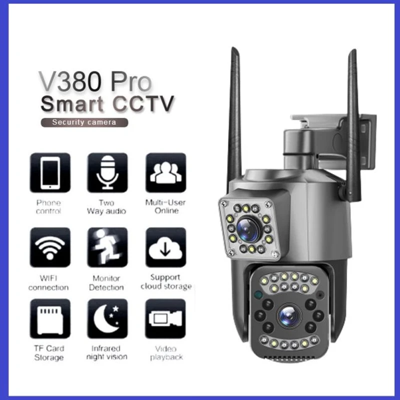 New V380 Mini Indoor PTZ Dual Lens Camera 4MP HD Smart Home WiFi Security for Baby Monitor Indoor Network Dual Lens Camera