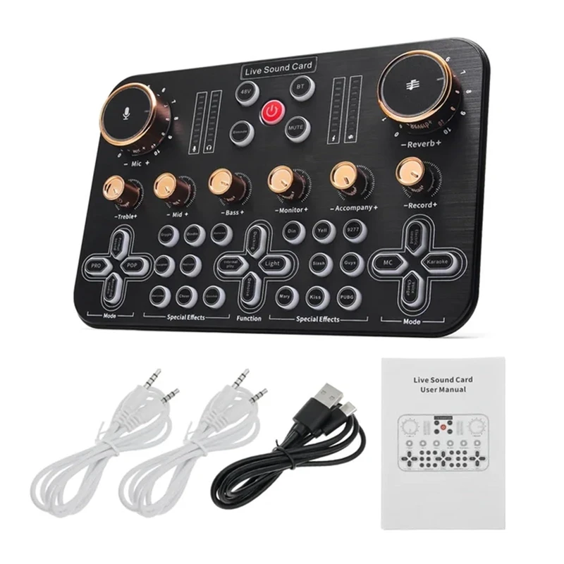 K600 Sound Card Professional Live 48V Phantom Power Broadcast Equipment Accessory Audio Sound Card Mixer Mobile Phone Computer Universal