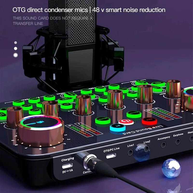 K600 Sound Card Professional Live 48V Phantom Power Broadcast Equipment Accessory Audio Sound Card Mixer Mobile Phone Computer Universal