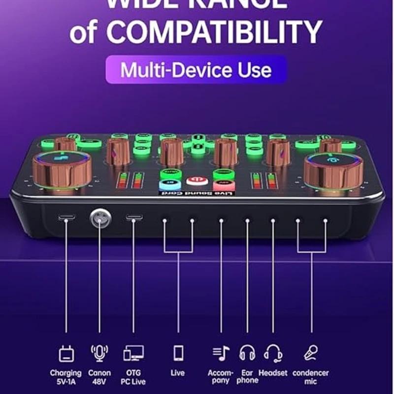 K600 Sound Card Professional Live 48V Phantom Power Broadcast Equipment Accessory Audio Sound Card Mixer Mobile Phone Computer Universal - Image 4