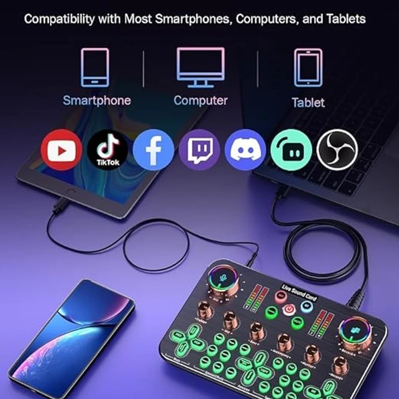K600 Sound Card Professional Live 48V Phantom Power Broadcast Equipment Accessory Audio Sound Card Mixer Mobile Phone Computer Universal - Image 5