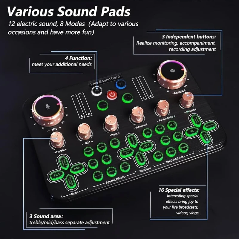 K600 Sound Card Professional Live 48V Phantom Power Broadcast Equipment Accessory Audio Sound Card Mixer Mobile Phone Computer Universal - Image 7