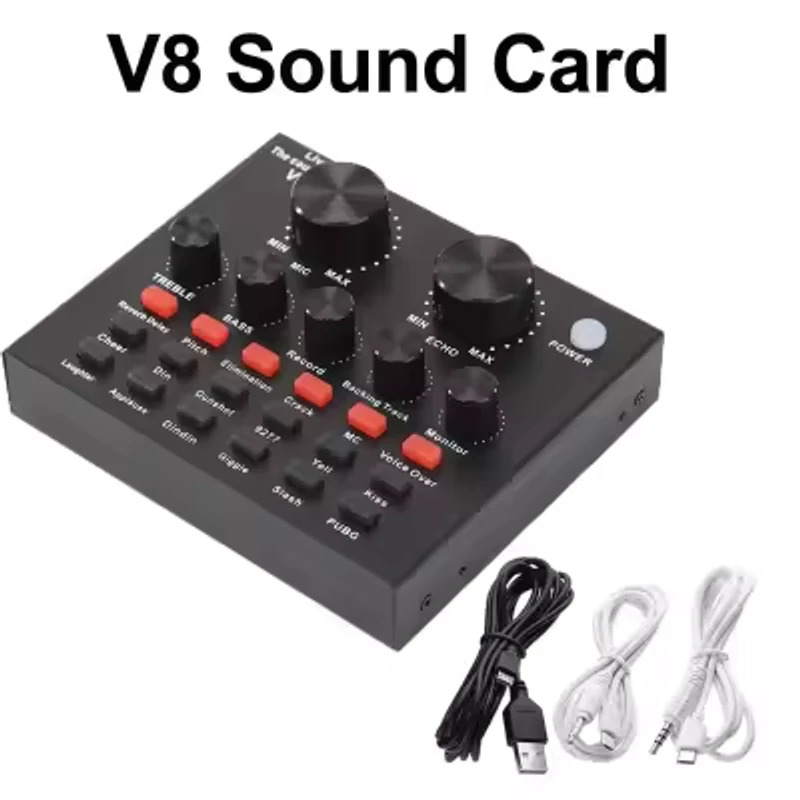 V8 Live Sound Card, Voice Change Digital Sound Card Audio Interface Mixer Board Dj Sound Mixer for Phone Computer Live Online Singing,Live Broadcast, K Songs, Re_cording,Voice Chatting 1 Ratings