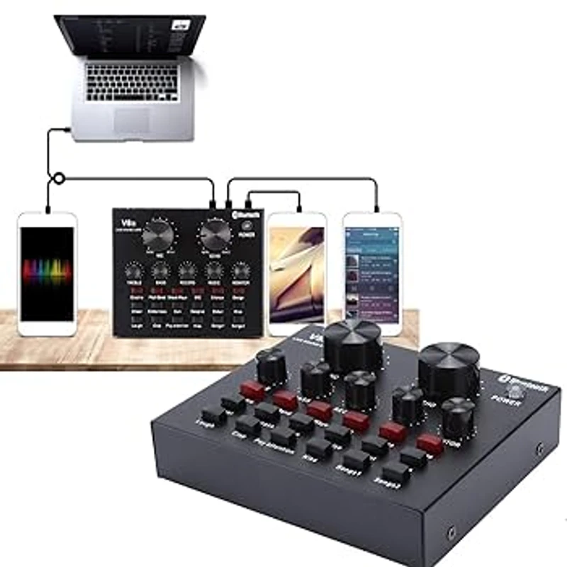 V8 Live Sound Card, Voice Change Digital Sound Card Audio Interface Mixer Board Dj Sound Mixer for Phone Computer Live Online Singing,Live Broadcast, K Songs, Re_cording,Voice Chatting 1 Ratings - Image 4