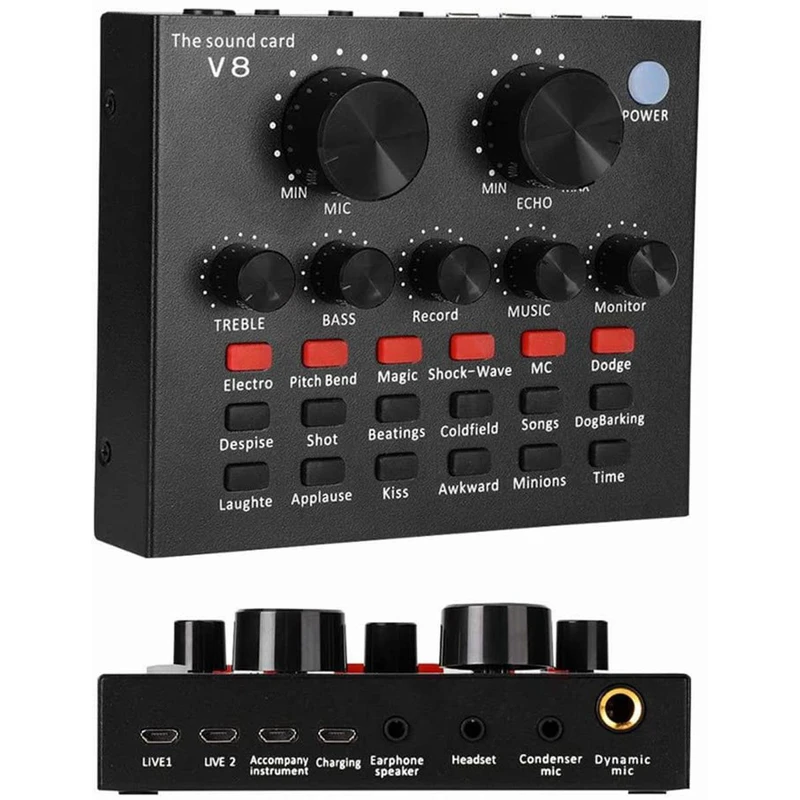 V8 Live Sound Card, Voice Change Digital Sound Card Audio Interface Mixer Board Dj Sound Mixer for Phone Computer Live Online Singing,Live Broadcast, K Songs, Re_cording,Voice Chatting 1 Ratings - Image 5