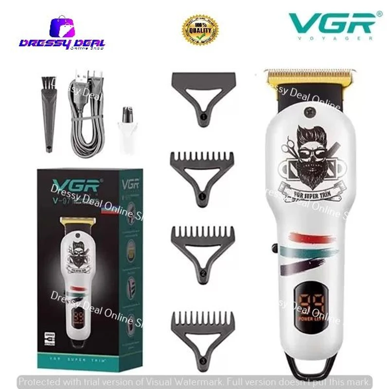VGR V-971 Professional Corded and Cordless Rechargeable Hair Trimmer with digital display - Image 3