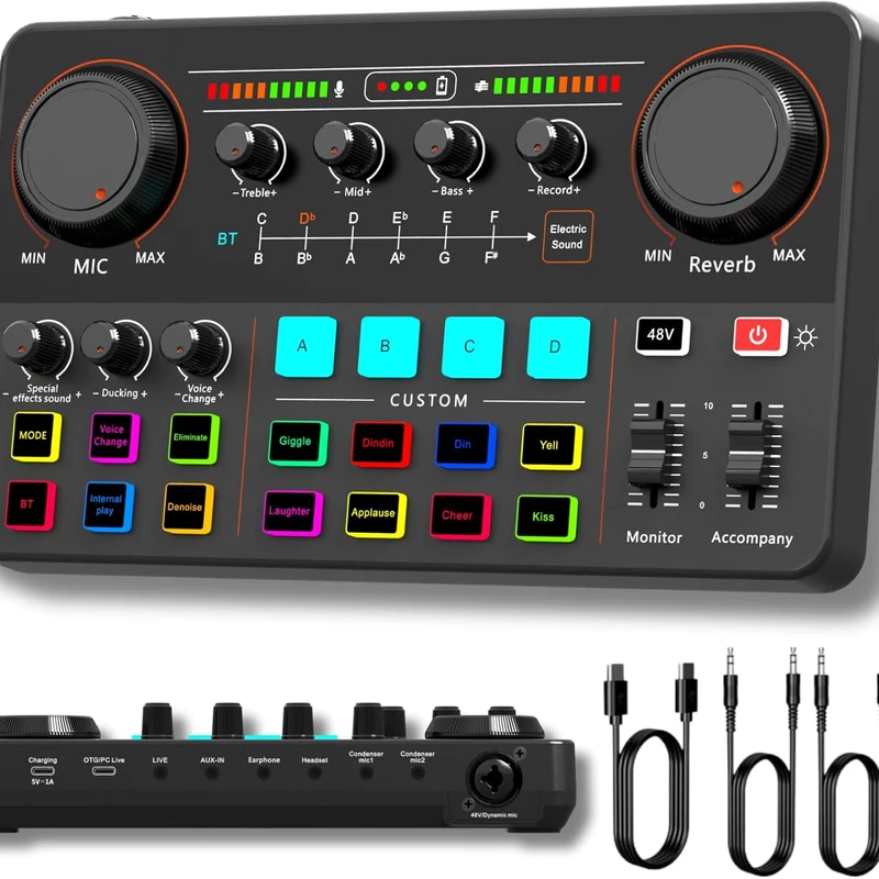 Spactz P300 Professional Podcast Live Sound Card for PC Smartphone Laptop Computer Vlog Recording Live Streaming Easy Install Easy to Use